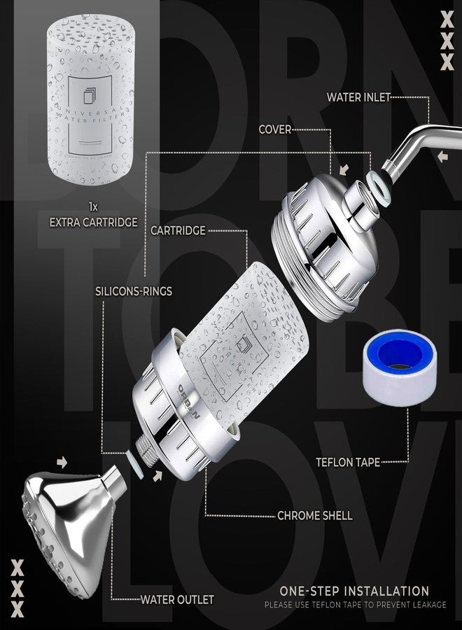 ORBON Water Softener for Bathroom | Shower Filter for Bathroom | Hard water Softener for Shower | Hard Water Shower Filter | With 3 In 1 Universal Adapter & Teflon Tape | 1 Extra Cartage | Chrome - Image 3